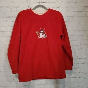 Bonnie Evans red Snowman pullover fleece